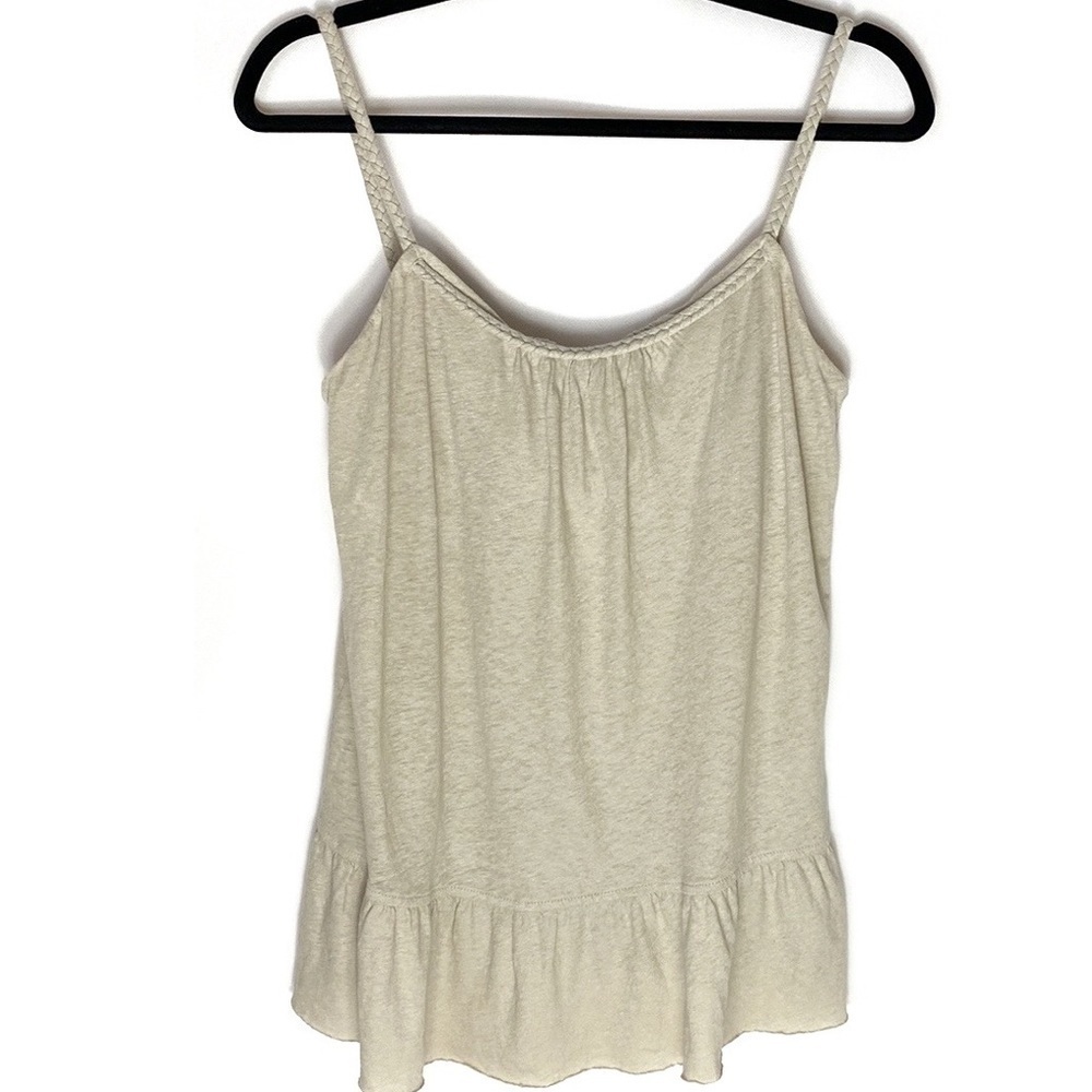 J. Crew khaki braid trim ruffle hem linen blend tank top small NWT